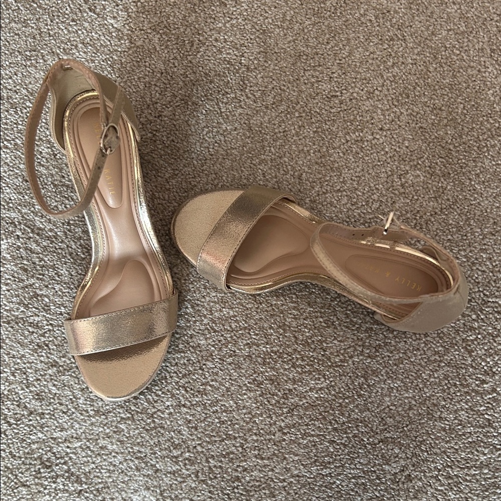 Kelly & Katie Metallic Gold Ankle-Strap Heels
